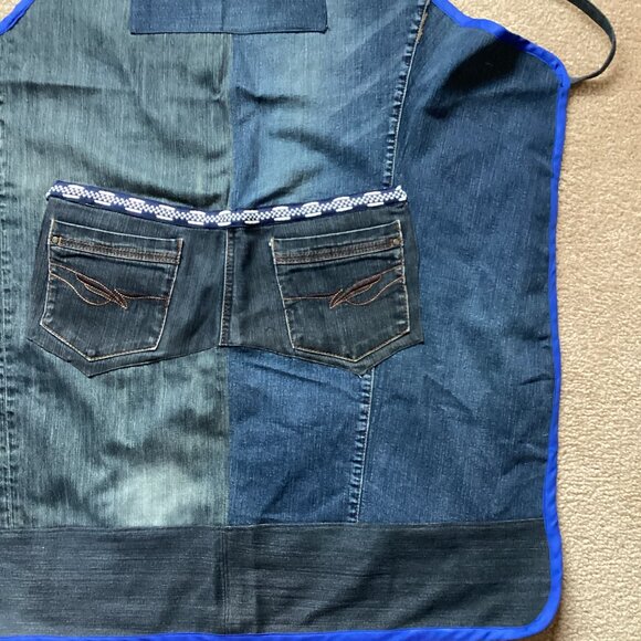 Handmade Denim Men's Women's Apron One Size Upcycle Recycled Jeans Cooking - Picture 4 of 4